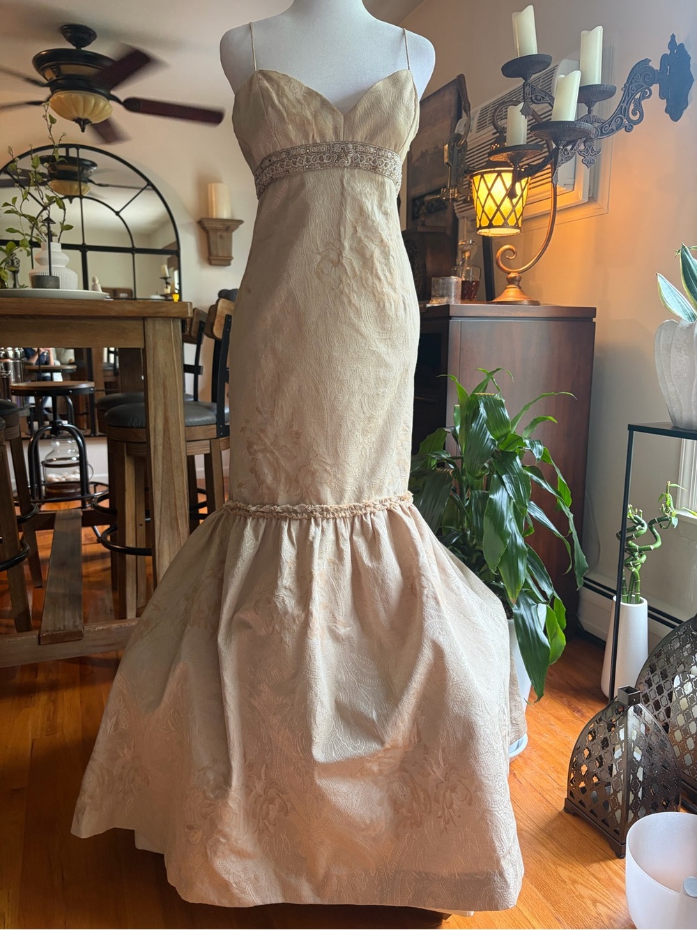 Badgley Mischka Champagne Satin Lined Dress